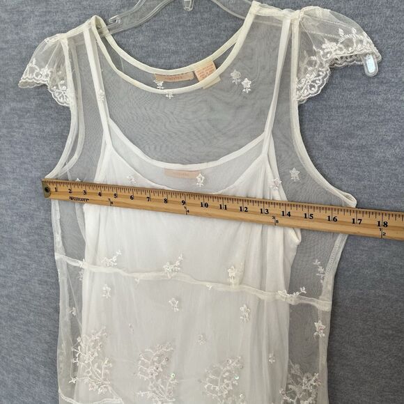 Forever 21 Sheer Vintage Y2K Top Size M Dainty Fairycore Floral Embroidered Mesh - Picture 10 of 14